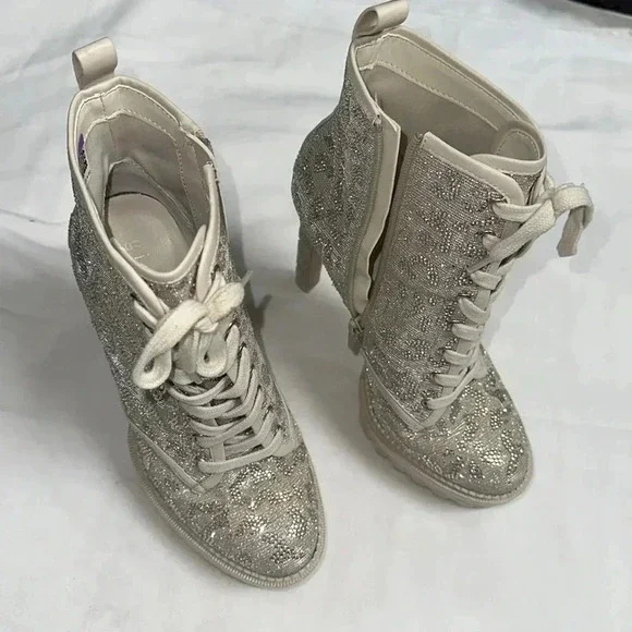 EUC GIANNI BINI HALLAND GLITZY EMBELLISHED LEOPARD PLATFORM HEELED BOOTIES - Picture 4 of 13